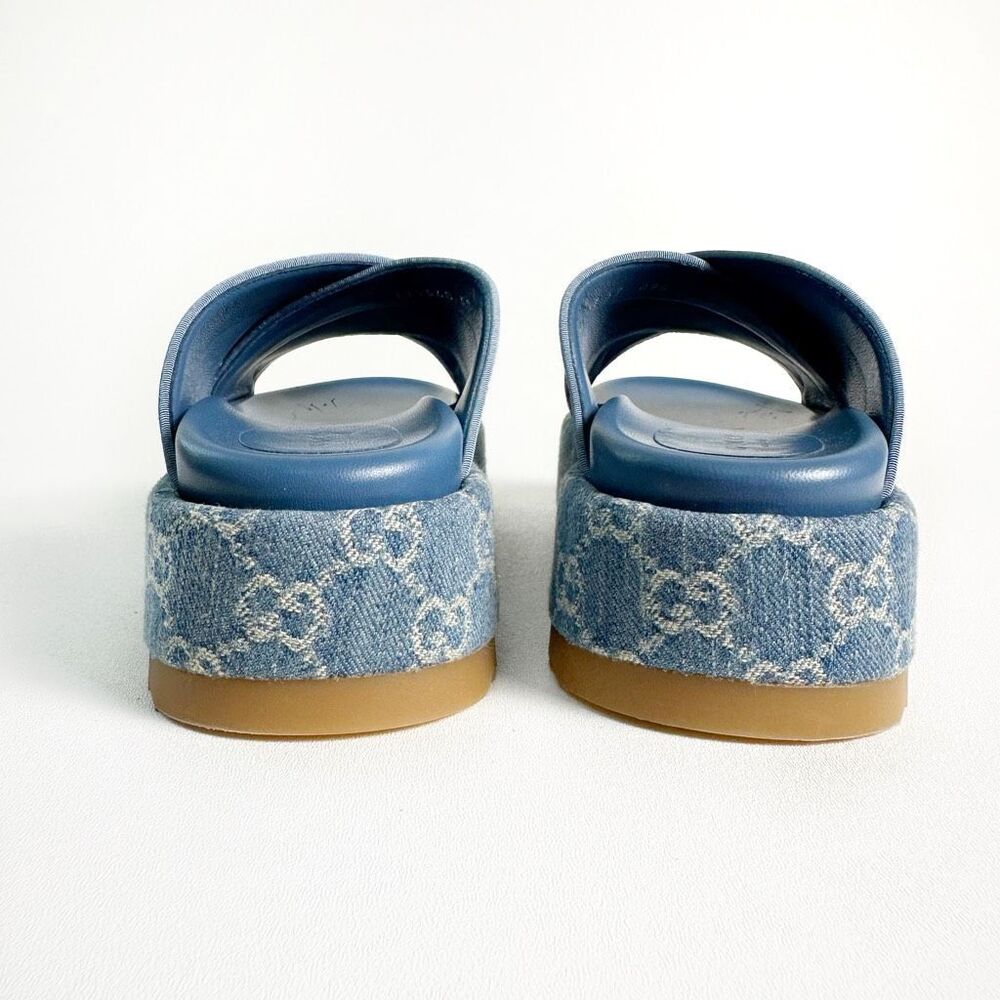 Gucci Blue Denim Platform Sandal Slides - Picture 7 of 13